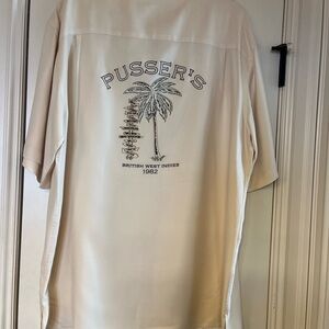 Cream Casual Button Down Shirt with Palm Tree Graphic